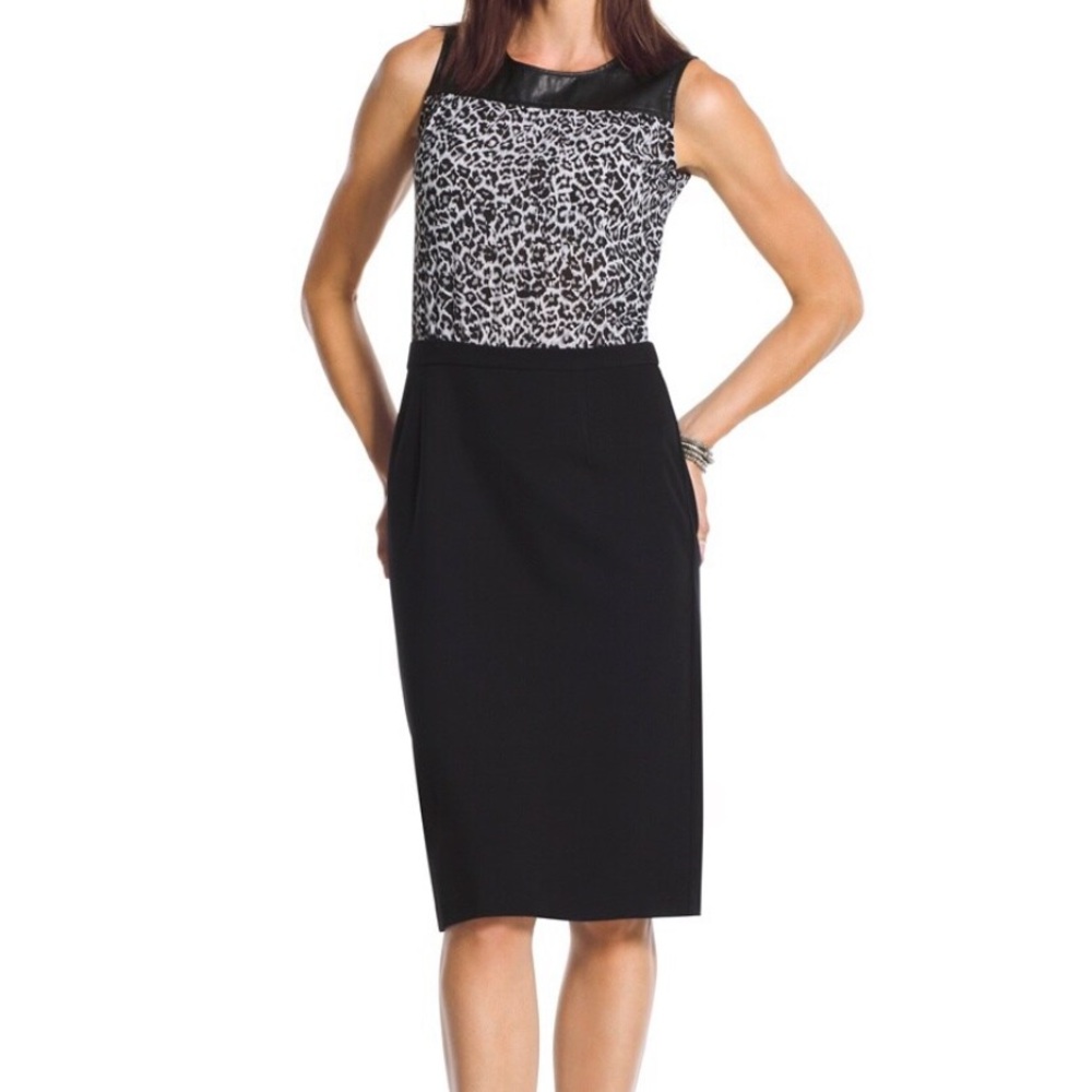 Chico's Size 1.5 Faux Leather & Animal Print Blocked Top Sleeveless Dress